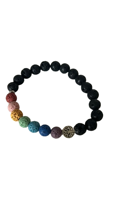 Pulseira c/ pedras coloridas e Arvore da vida A Mãe M&M