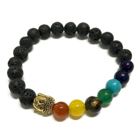 Pulseira de Pedra de Lava - Buda - Chakras A Mãe M&M