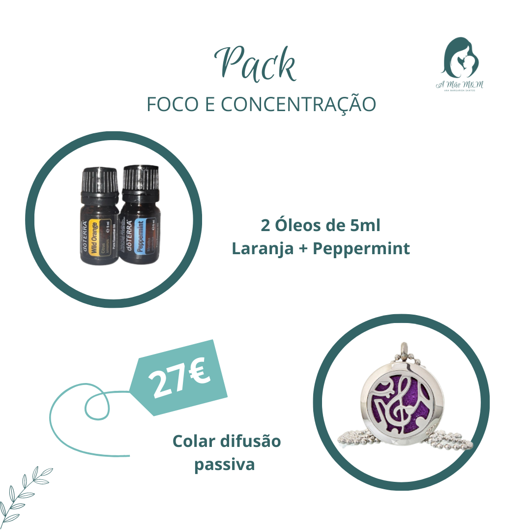 Pack Foco e Concentração + 2 óleos essenciais A Mãe M&M