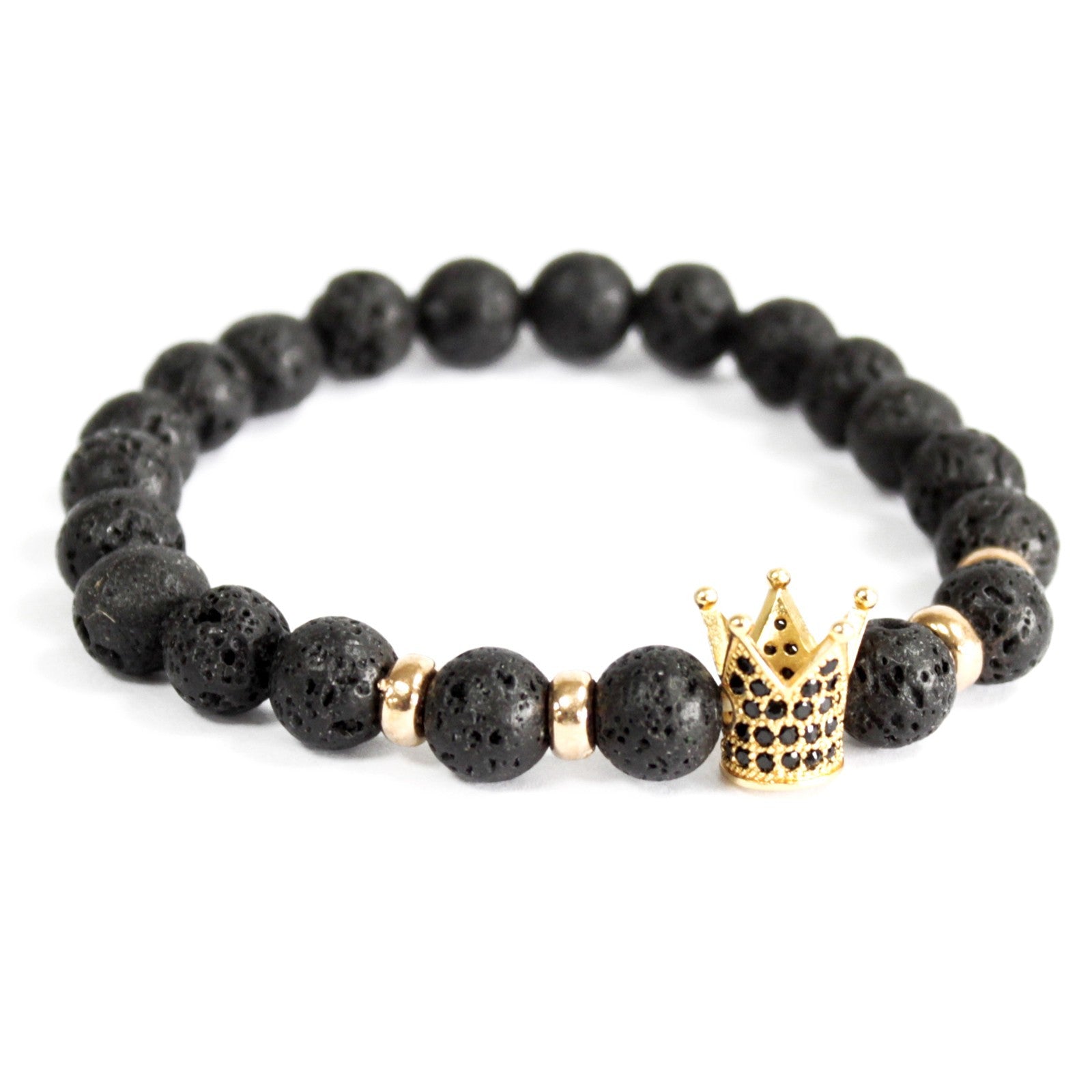 Pulseira de pedra lava com coroa dourada A Mãe M&M